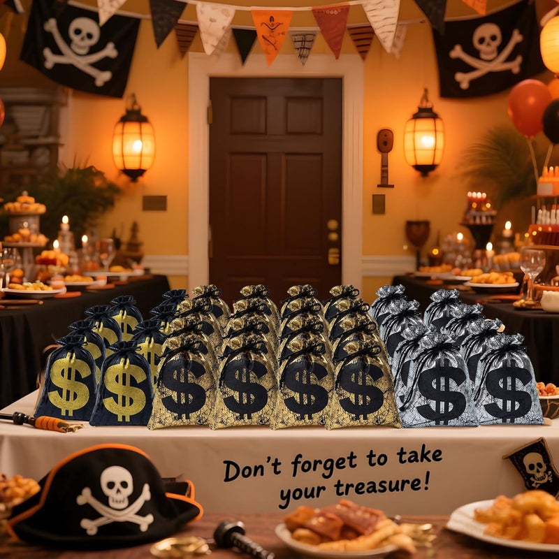 RICHNESS Money Bag with Dollar Sign 4.5X6 Inch Faux Leather Costume Money Bag Pouch with Drawstring Closure Treasure Sack for Bank Robber Old West Pirate Cowboy Casino Theme party Pack of 12 - Image 5